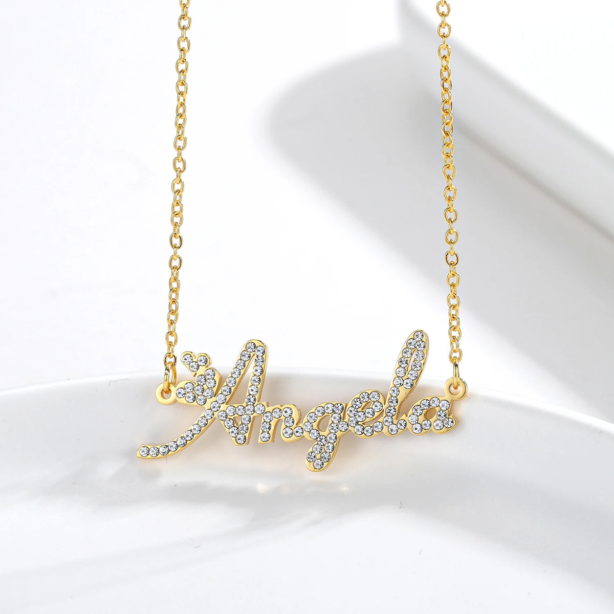 Personalized Name Necklace – Diamond-Cut Stainless Steel Pendant, 18K Gold Plated