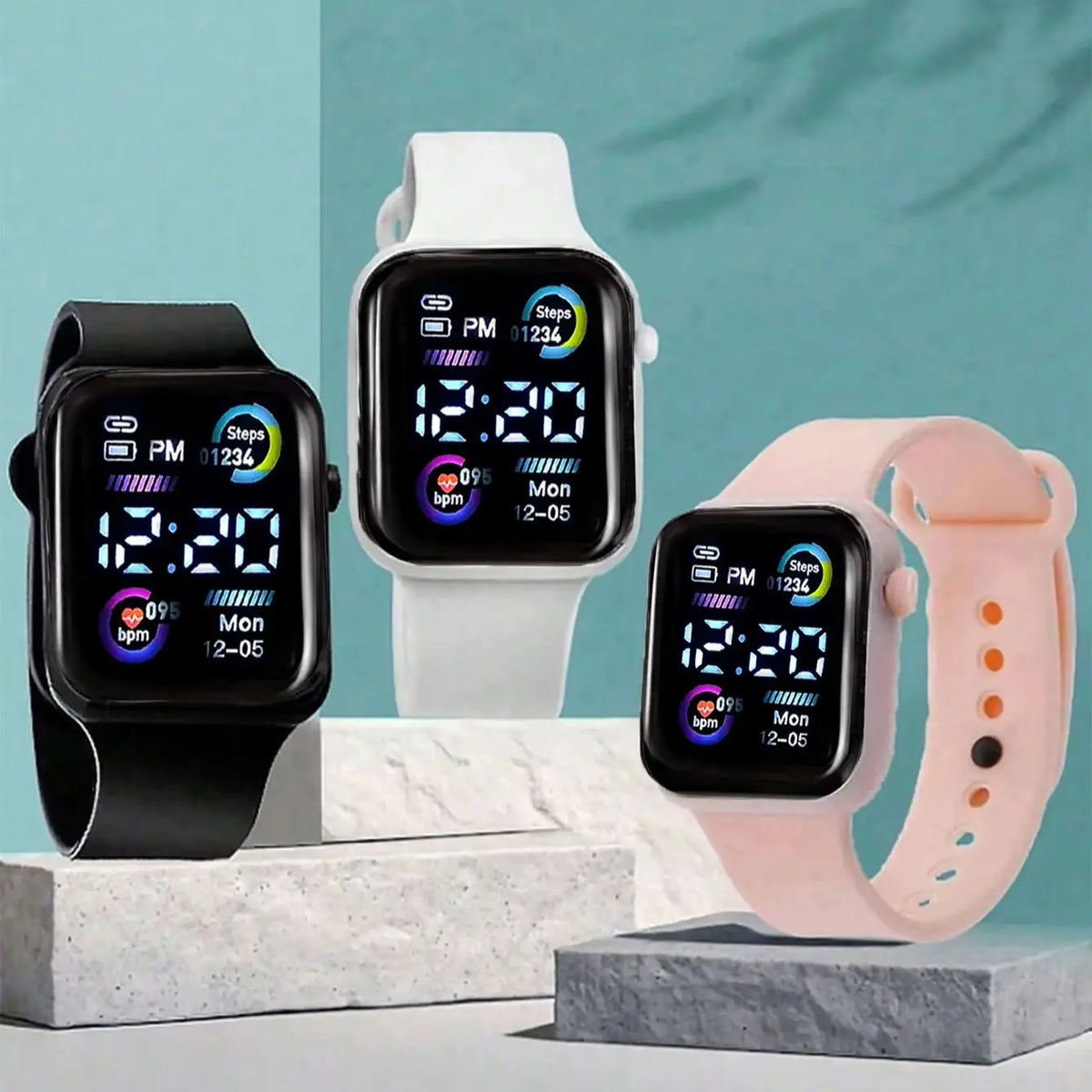 3-Piece Set of Children's Electronic Watches with Led Time Display, No Smart Functions, Exquisite Birthday Gift, Delicate and Cute, for Girls/Boys