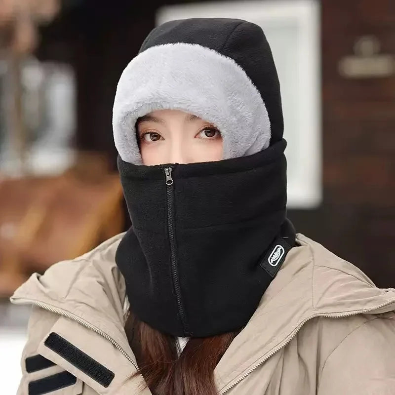 Winter Unisex Windproof Cycling Neck Gaiter With Zipper Design Integrated Cap Thermal Liner for Bike Riding Skiing Motocycle