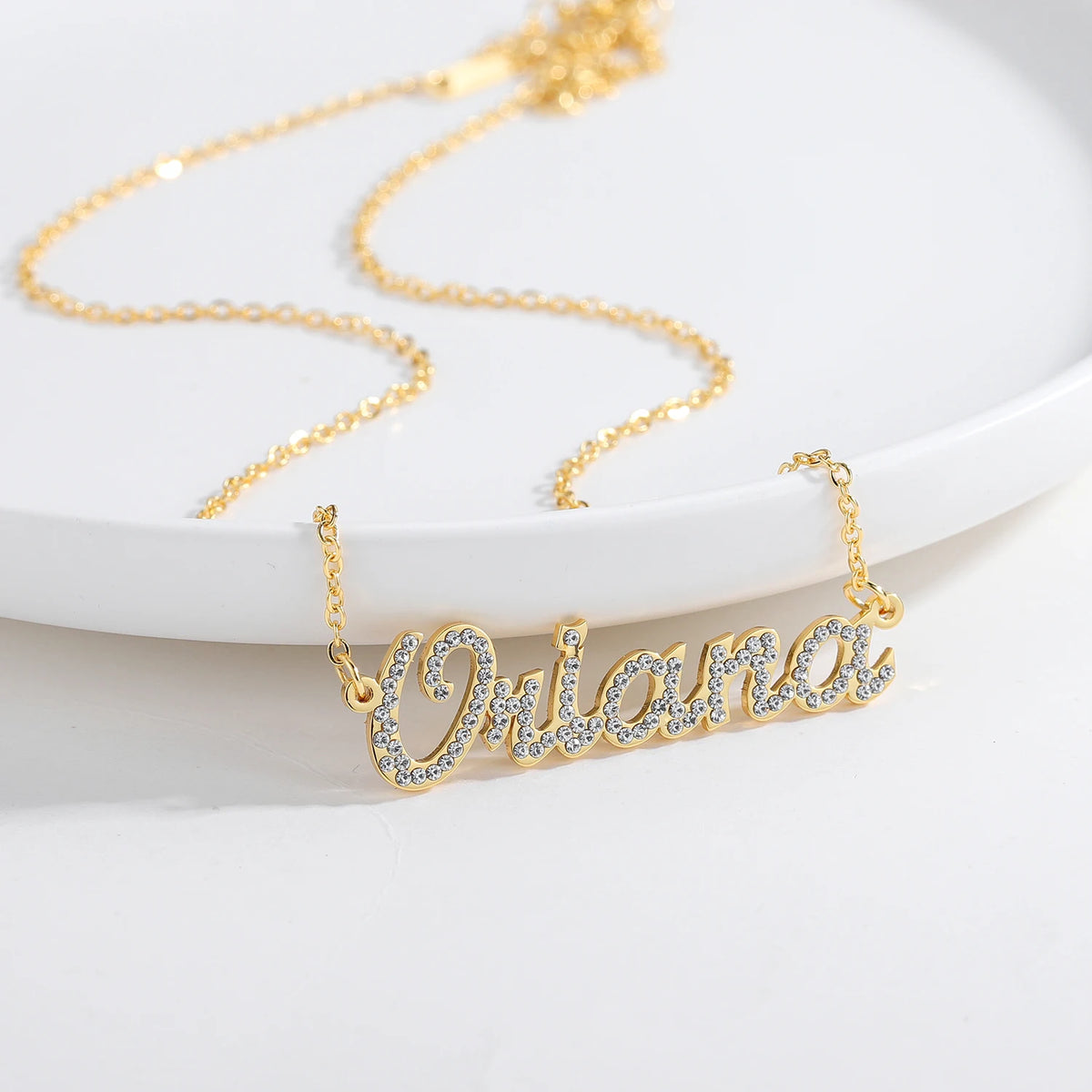 Personalized Name Necklace – Diamond-Cut Stainless Steel Pendant, 18K Gold Plated