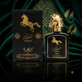 Faras Perfume 100 ml - Manasik. Majestic oriental woody fragrance with lively citrus notes, a patchouli heart, and spicy nuances of coumarin and vanilla.