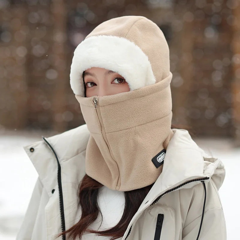 Winter Unisex Windproof Cycling Neck Gaiter With Zipper Design Integrated Cap Thermal Liner for Bike Riding Skiing Motocycle