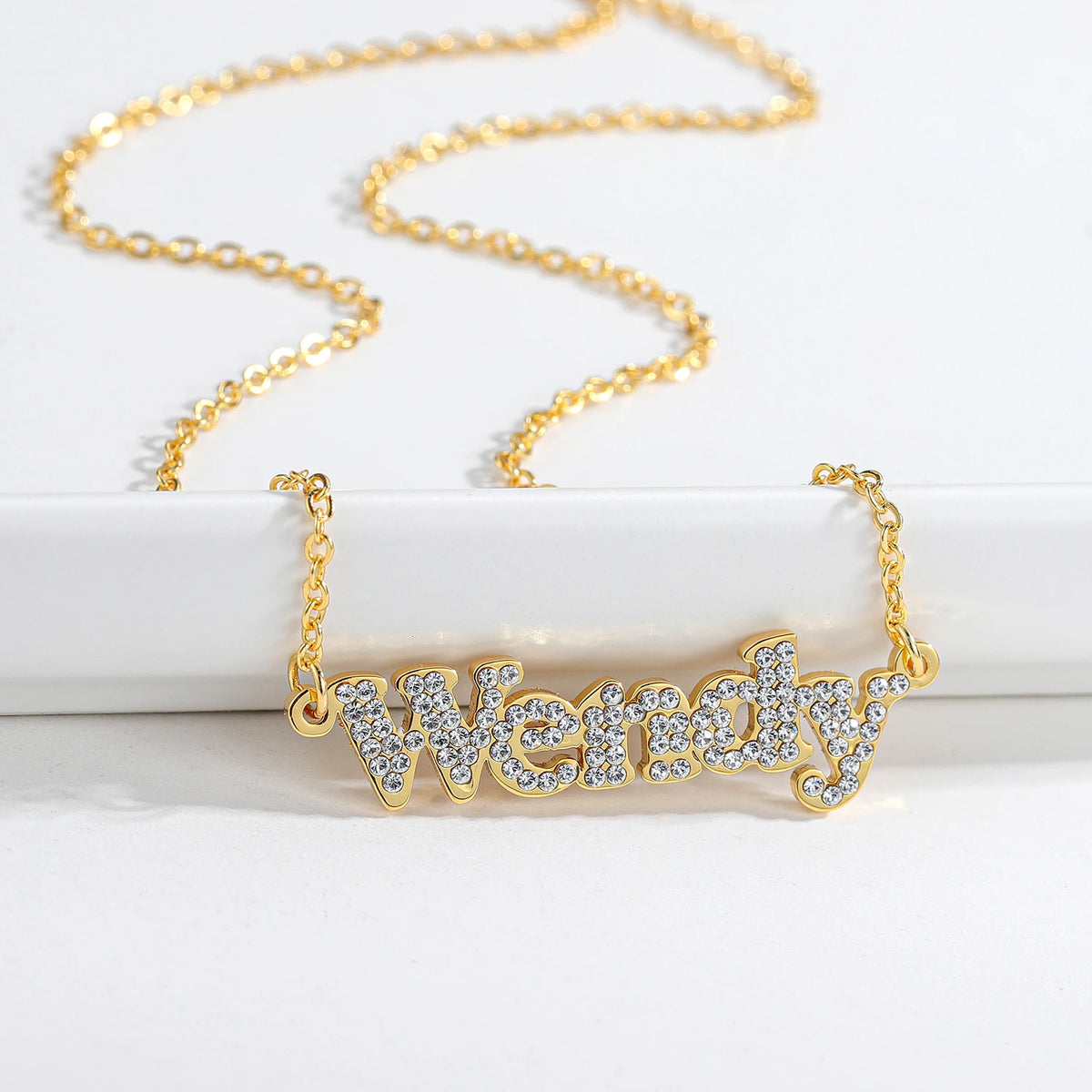 Personalized Name Necklace – Diamond-Cut Stainless Steel Pendant, 18K Gold Plated