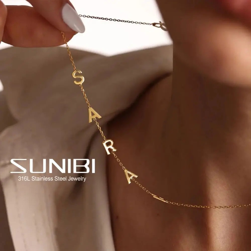 Personalized Name Necklace for Women – Custom Letter Pendant Gold-Tone Choker