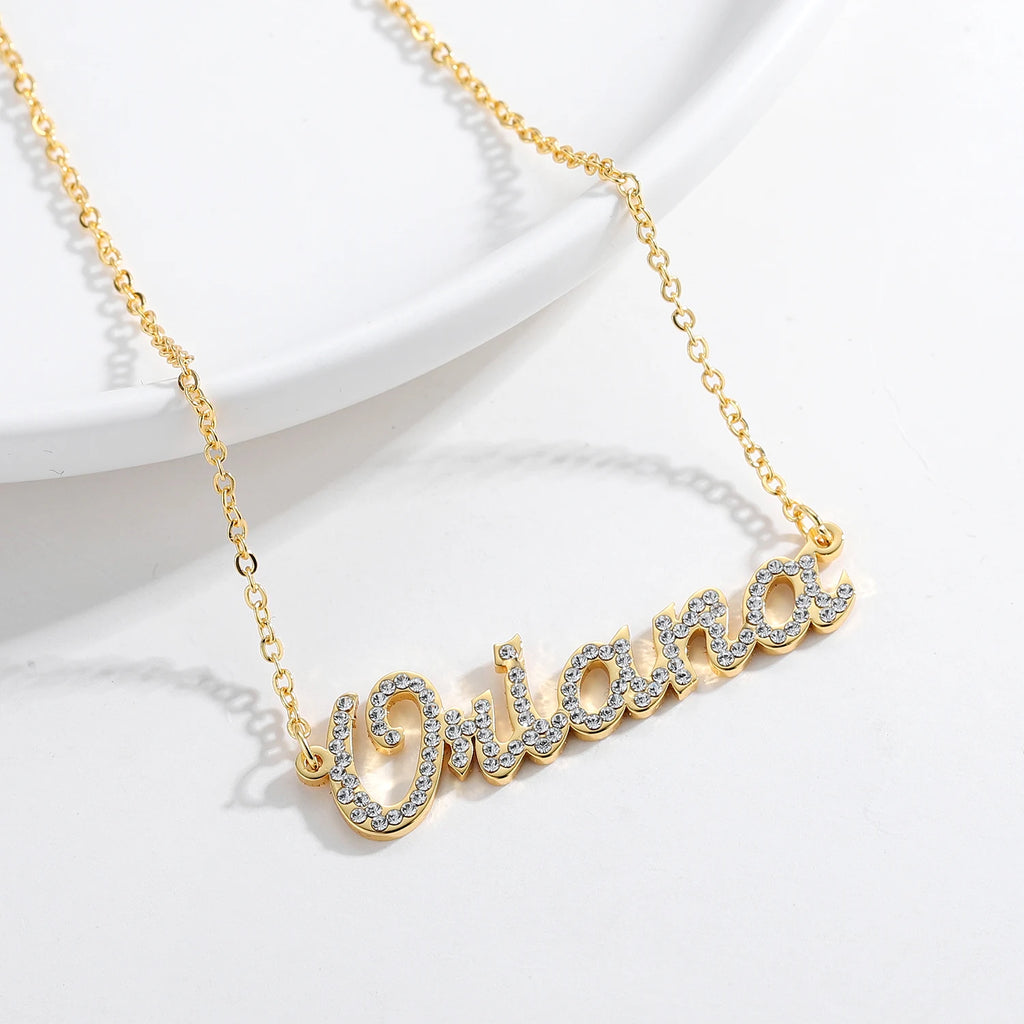 Personalized Name Necklace – Diamond-Cut Stainless Steel Pendant, 18K Gold Plated