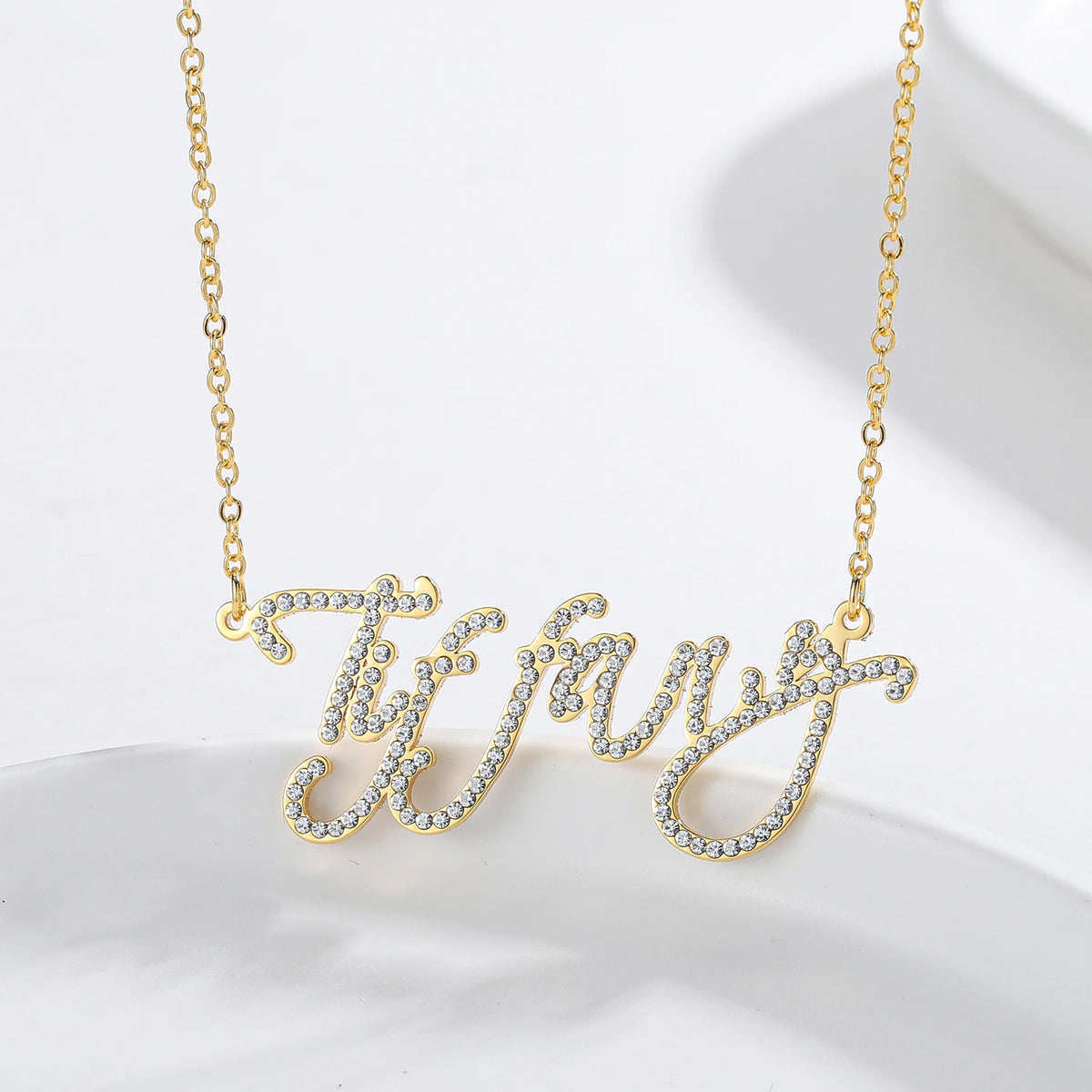 Personalized Name Necklace – Diamond-Cut Stainless Steel Pendant, 18K Gold Plated