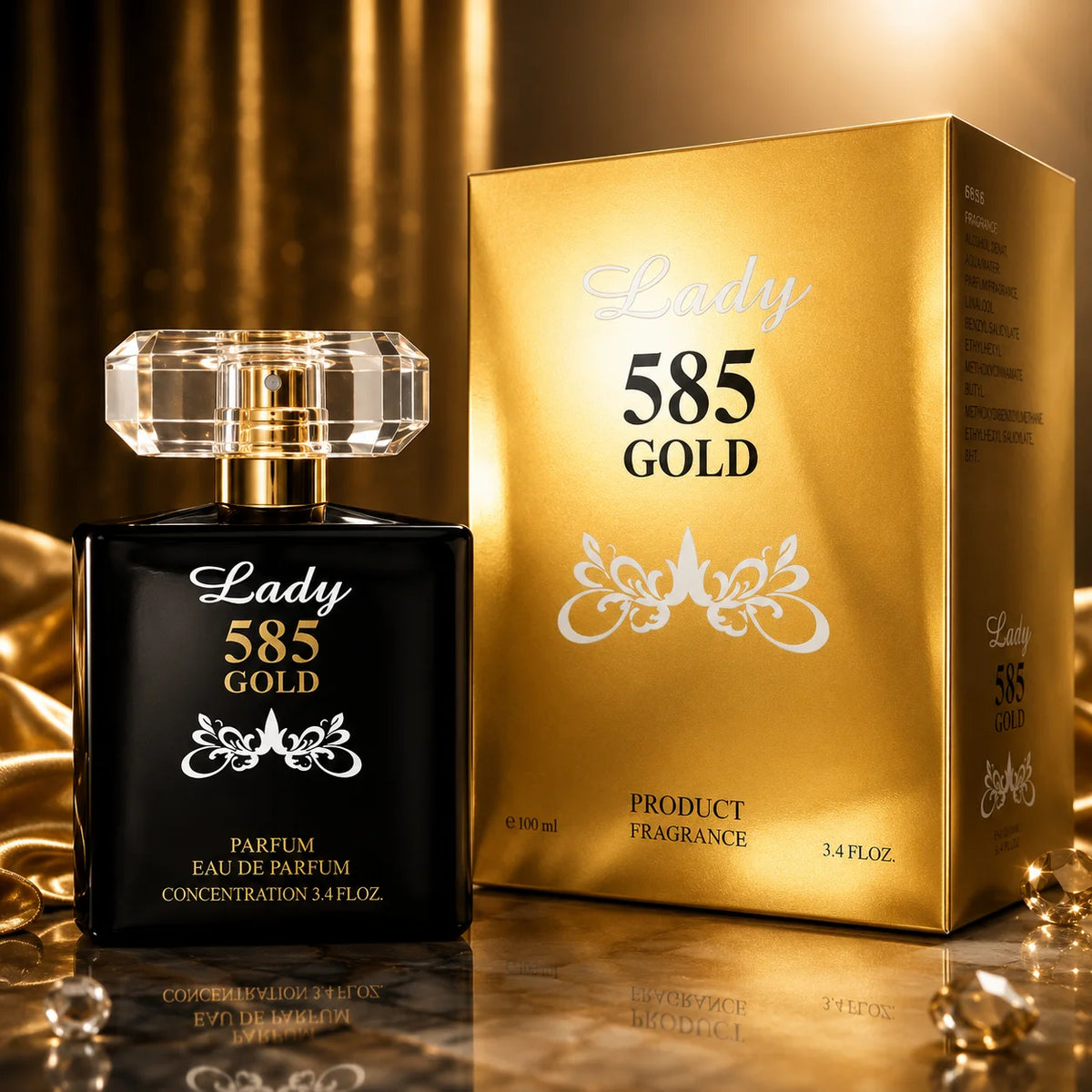 Chatler - Lady 585 Gold Eau De Parfum 100ml. Feminine Fragrance with Floral, Fruity and Sweet Notes Combined with Warm and Enveloping Accords That Add Elegance, Femininity and a Sophisticated Touch for Any Occasion.