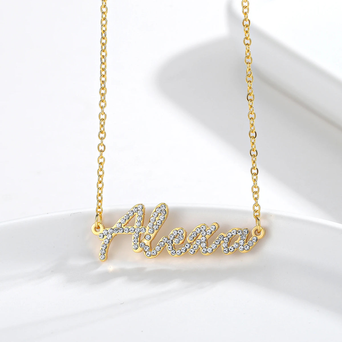 Personalized Name Necklace – Diamond-Cut Stainless Steel Pendant, 18K Gold Plated