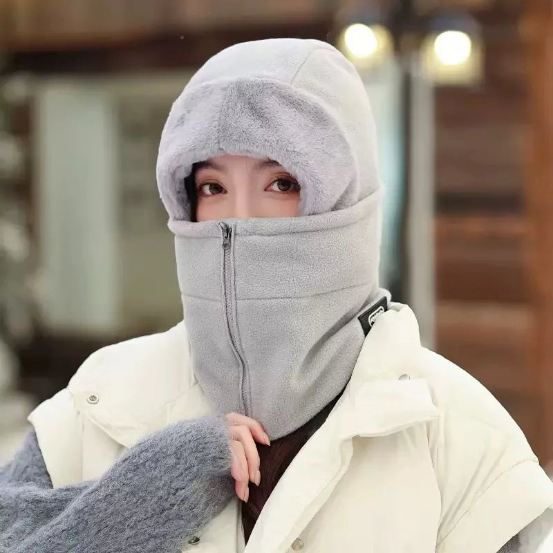 Winter Unisex Windproof Cycling Neck Gaiter With Zipper Design Integrated Cap Thermal Liner for Bike Riding Skiing Motocycle