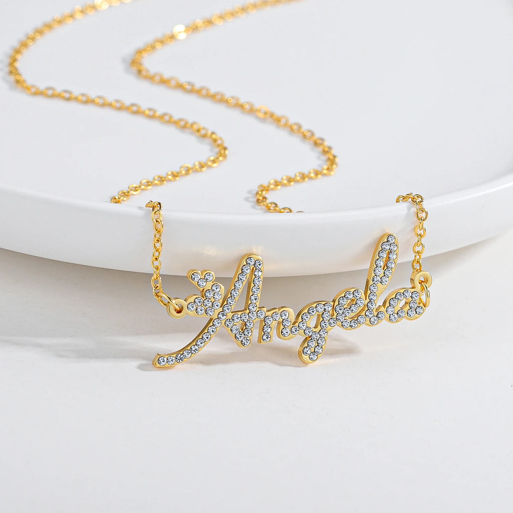 Personalized Name Necklace – Diamond-Cut Stainless Steel Pendant, 18K Gold Plated
