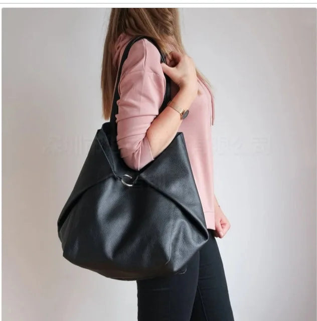 Women's Large PU Leather Tote Bag – Retro Luxury-Style Shoulder Shopper