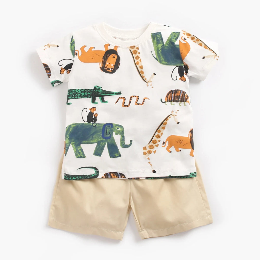 Sanlutoz Cute Infants Boys Clothing Sets Cotton Short Sleeve Baby Tops + Shorts 2Pcs Newborn Cartoon Clothes