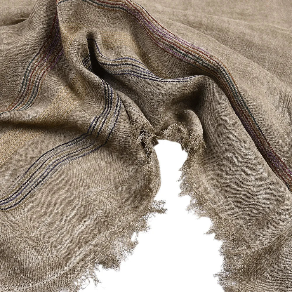 Men's Striped Long Scarf – Cotton-Linen Blend Shawl with Tassel Fringe
