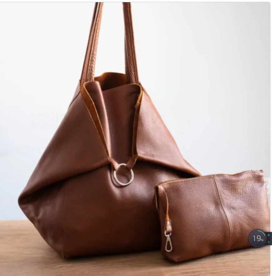Women's Large PU Leather Tote Bag – Retro Luxury-Style Shoulder Shopper
