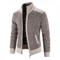 Men's Patchwork Knit Cardigan Jacket – Thick Warm Slim-Fit Sweater Coat with Stand Collar