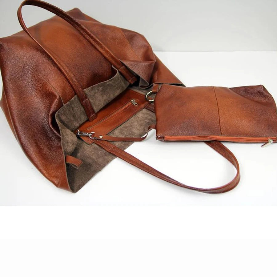 Women's Large PU Leather Tote Bag – Retro Luxury-Style Shoulder Shopper