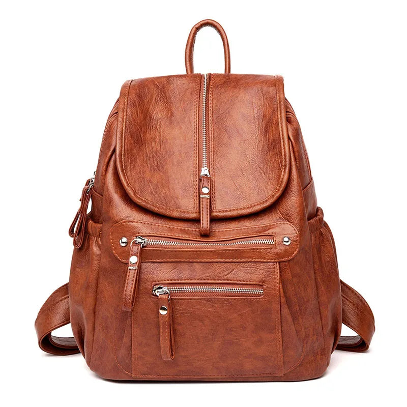 Women's Vintage Leather Backpack – Stylish Travel and Everyday Shoulder Bag