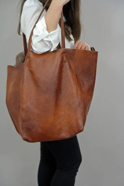 Women's Large PU Leather Tote Bag – Retro Luxury-Style Shoulder Shopper