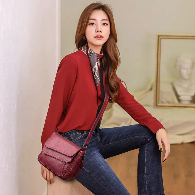 Women's Soft Leather Shoulder Bag – Elegant Spring Crossbody Handbag