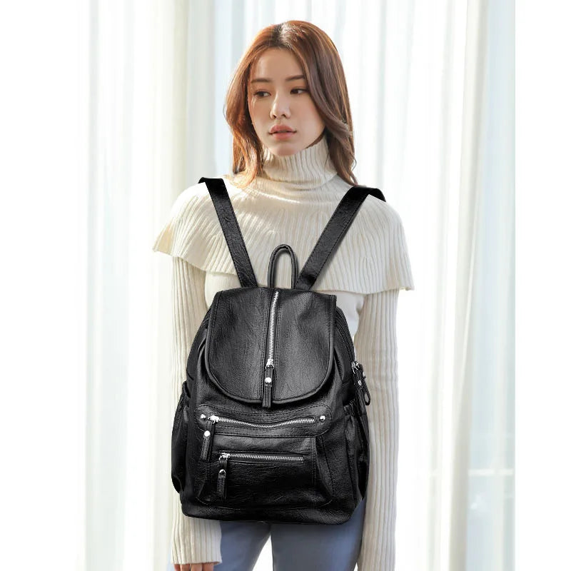 Women's Vintage Leather Backpack – Stylish Travel and Everyday Shoulder Bag