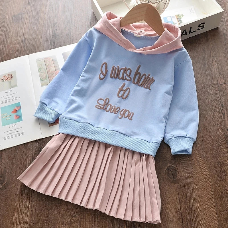 Bear Leader Girl Dress New  Princess Dresses Class Uniforms Kids Girls Bow T-shirt+Plaid Dress Children Costume Clothing 2pcs