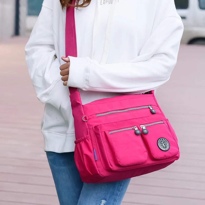Women's Nylon Shoulder Bag – Lightweight Zipper Crossbody Bag for Everyday and Beach Use