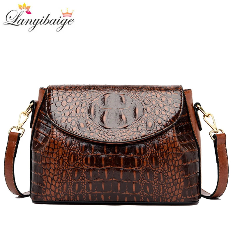 Women's Crocodile-Pattern Shoulder Bag – Luxury-Style Leather Crossbody Handbag