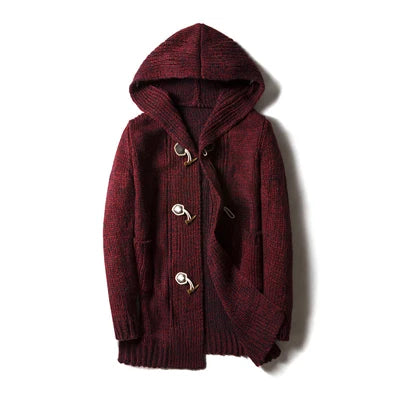 DIMUSI Men's Hooded Knit Cardigan – Long Slim-Fit Sweater Jacket for Winter