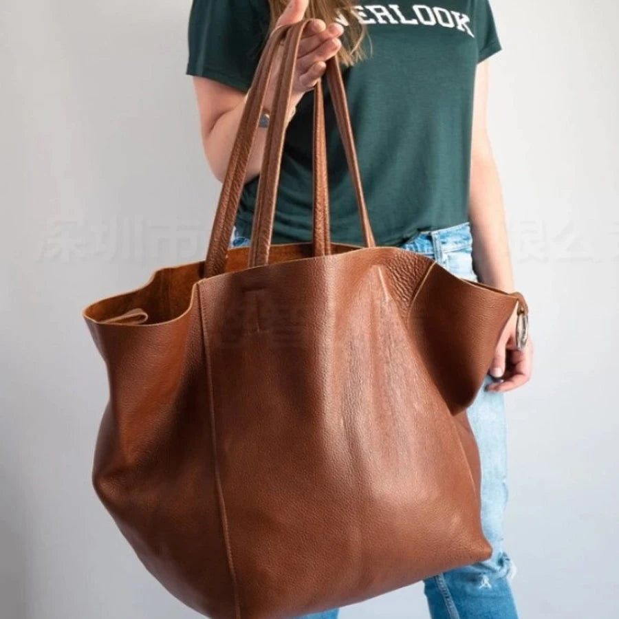 Women's Large PU Leather Tote Bag – Retro Luxury-Style Shoulder Shopper
