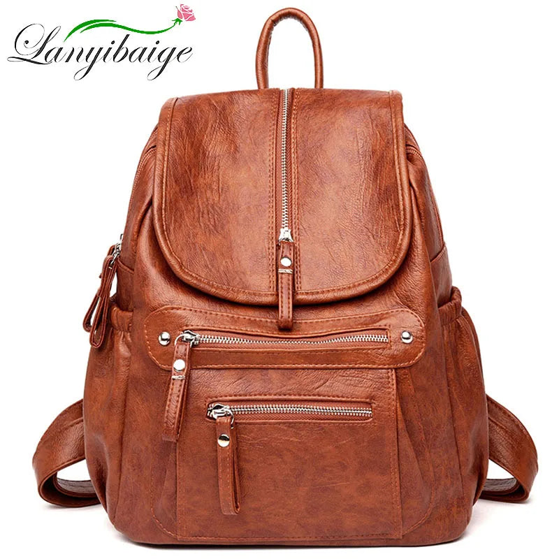 Women's Vintage Leather Backpack – Stylish Travel and Everyday Shoulder Bag