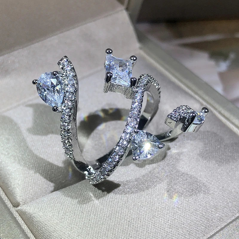 925 Sterling Silver Snake Ring – Zircon Statement Jewelry for Women