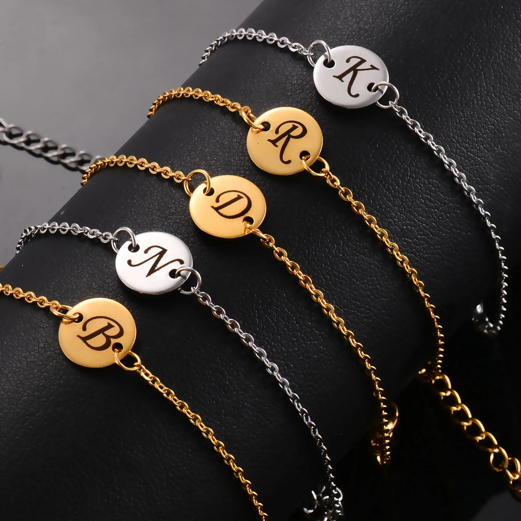 Personalized Cursive Initial Bracelet – Stainless Steel Letter Bracelet