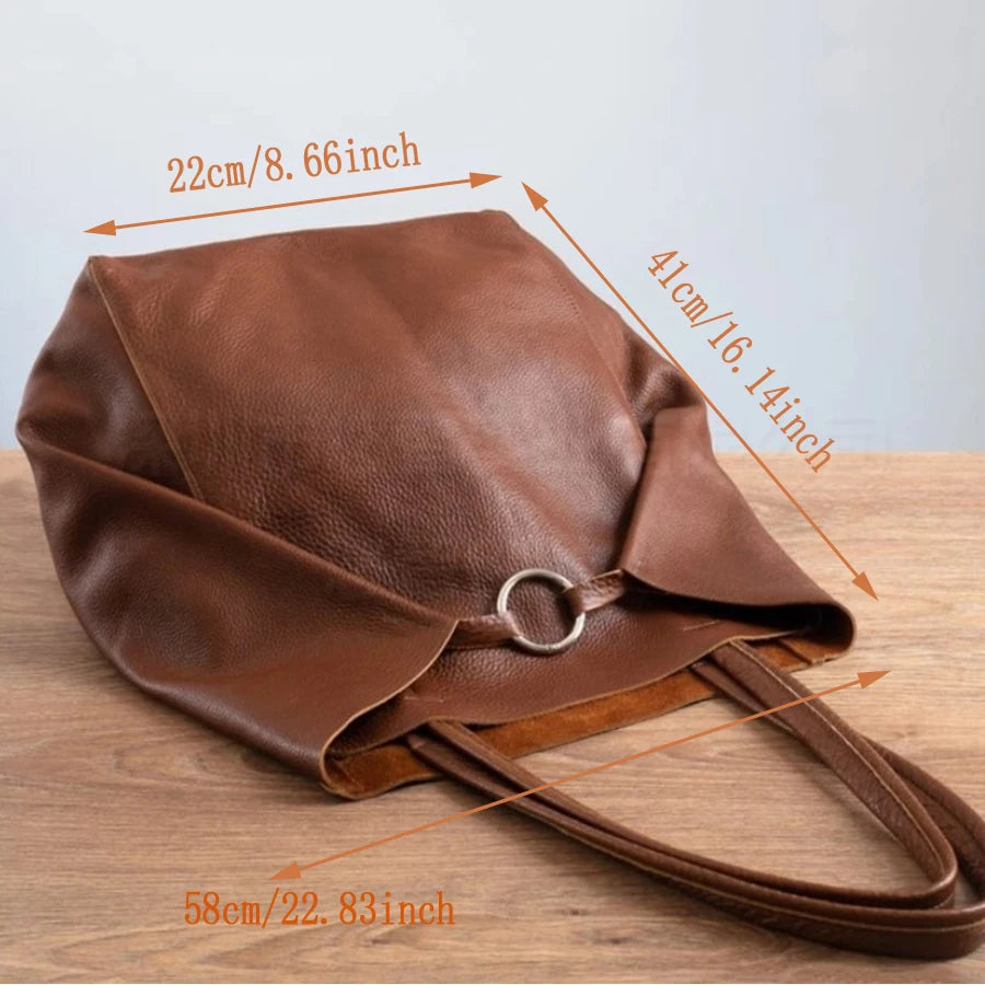 Women's Large PU Leather Tote Bag – Retro Luxury-Style Shoulder Shopper