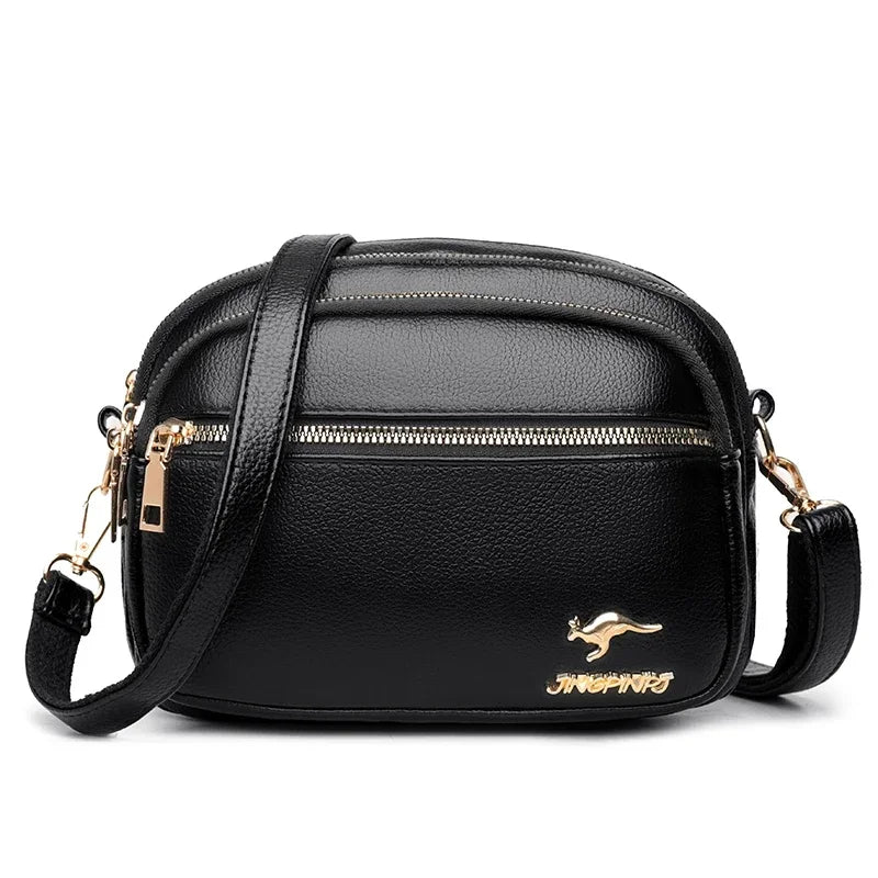 Women's Soft Leather Messenger Bag – Multi-Pocket Luxury Shoulder Handbag
