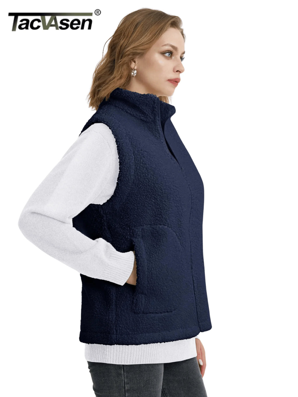Women’s Fleece Vest – Lightweight Stand-Collar Waistcoat with 4 Pockets