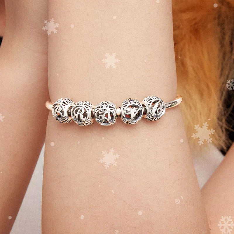 925 Sterling Silver Alphabet Charms A–Z – Letter Beads for DIY Bracelets