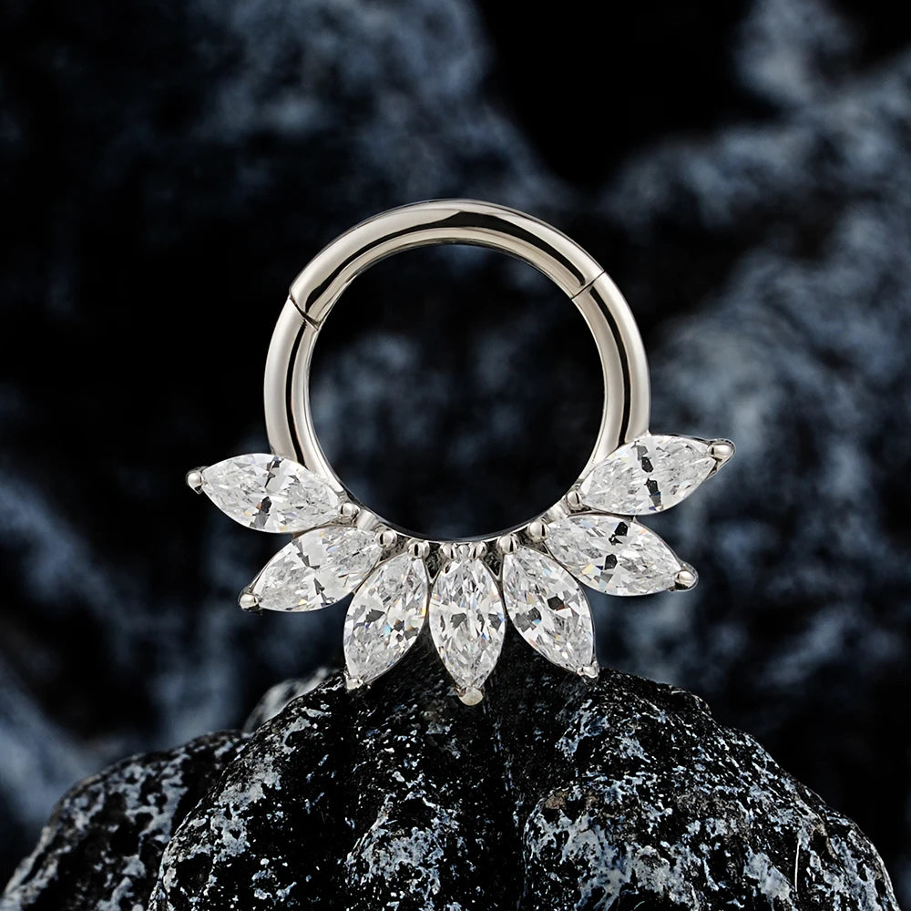 16G Titanium Marquise CZ Hinged Hoop – Septum, Nose & Cartilage Piercing