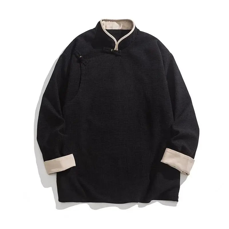 Men's Chinese Tang Style Jacket – Long Sleeve Slanted-Collar Traditional Casual Top