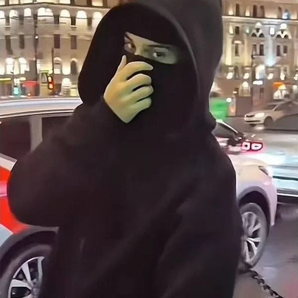 Unisex Gothic Double Hooded Sweatshirt – Y2K Harajuku Style Zip-Up Hoodie with Balaclava Mask