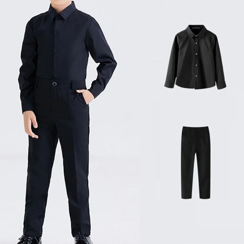 4-16 Years Boys Clothing Sets Long Sleeve Button Shirt + Suit Pants Children Birthday Party Performance Outfits Kids Clothes Set
