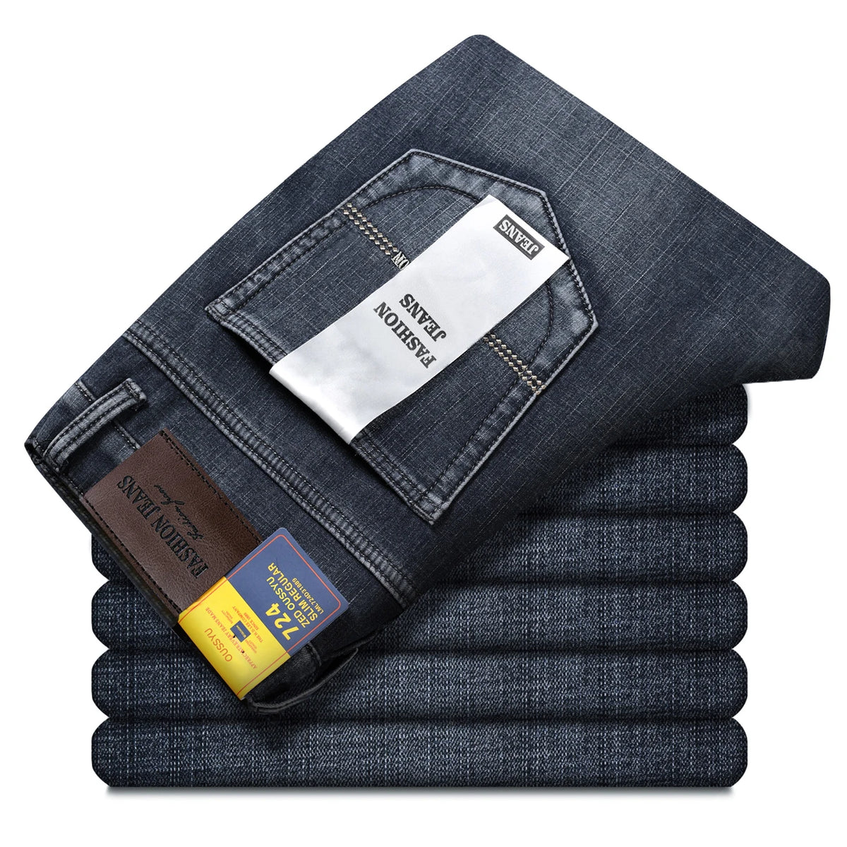Men's Retro Grey Stretch Jeans – Slim Straight-Leg Denim Trousers