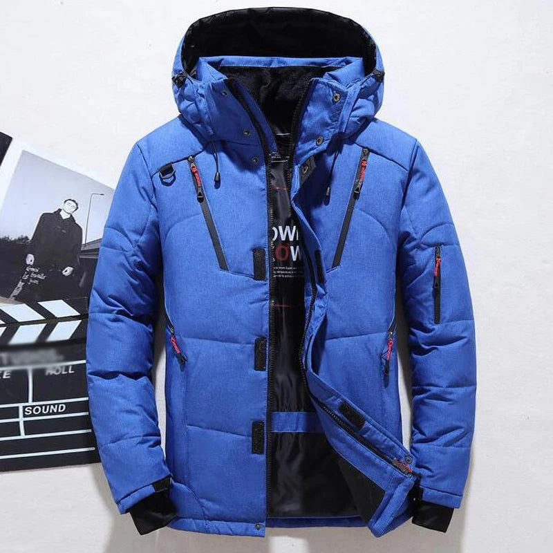 Men's White Duck Down Puffer Jacket – Thick Warm Hooded Winter Coat, Oversized Fit