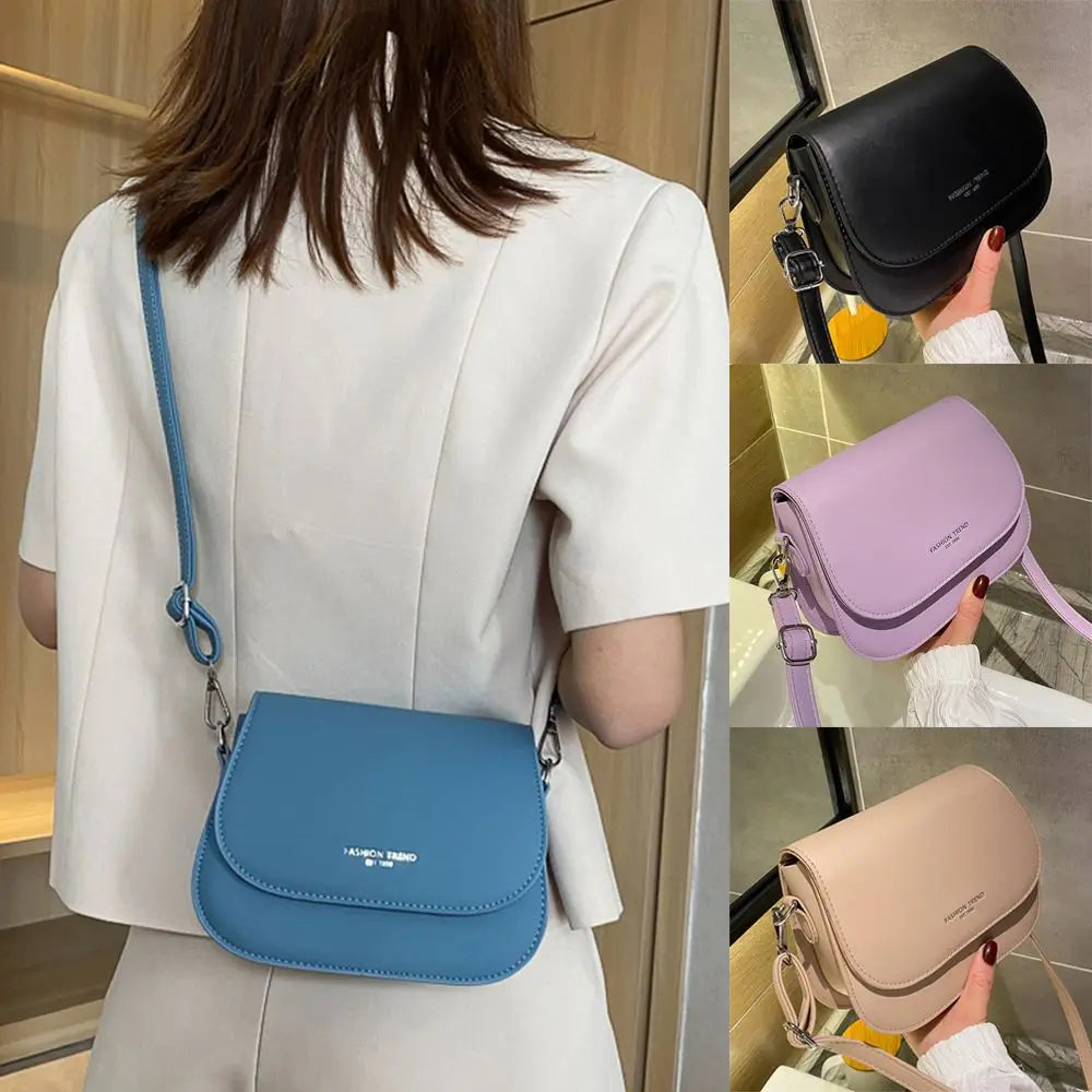 Women PU Leather Simple Saddle Shoulder Bag Handbags Crossbody Bag Flap Messenger Bag