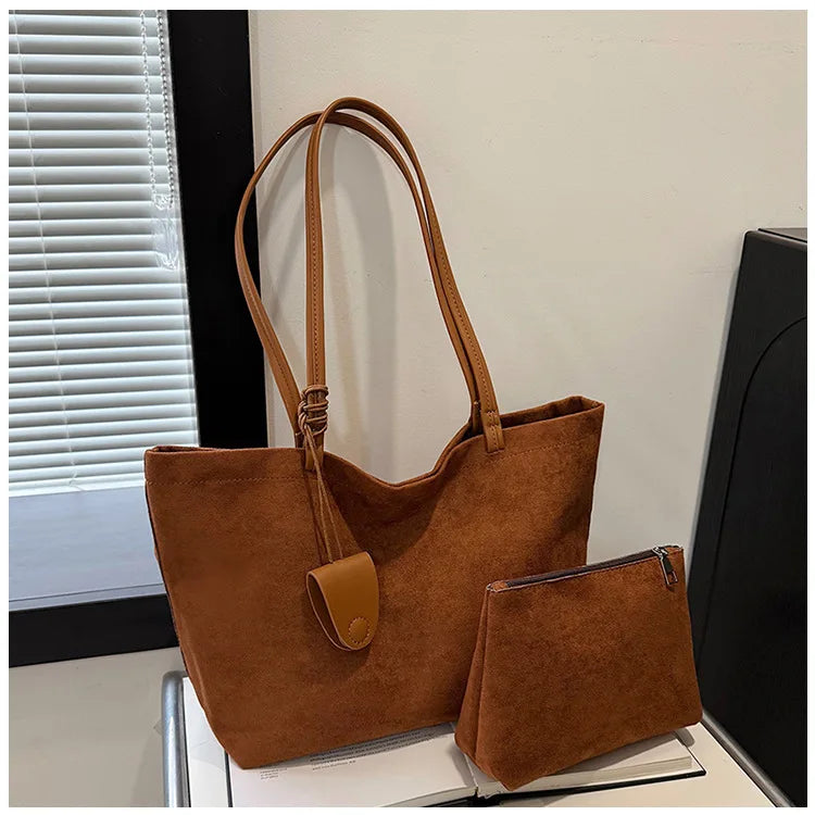 Women's Soft Suede Tote Bag – Large-Capacity Vintage Slouchy Shoulder Bag