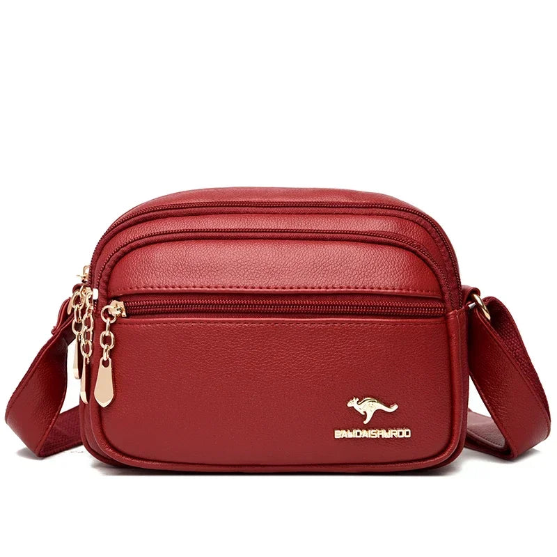 Women's Soft Leather Messenger Bag – Multi-Pocket Luxury Shoulder Handbag