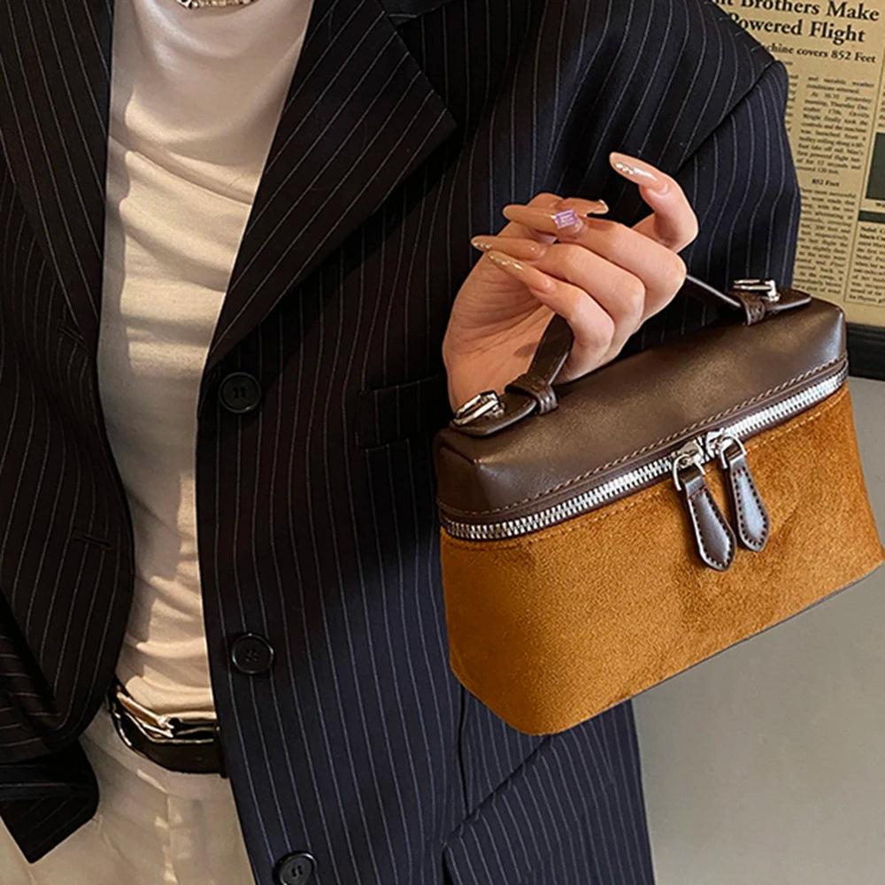 Women's Vintage Suede Patchwork Handbag – Large-Capacity Crossbody Shoulder Bag