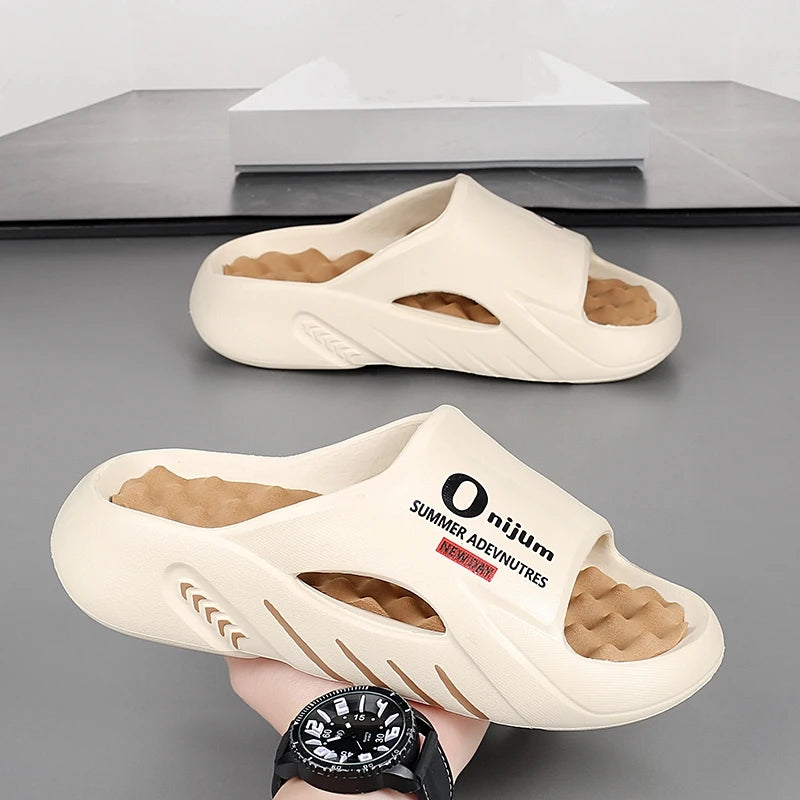 Summer Men Massage Slippers Slides Indoor Outdoor Sandals Beach Casual Shoes Comfortable Sole Men's Slippers Big Size 38-47