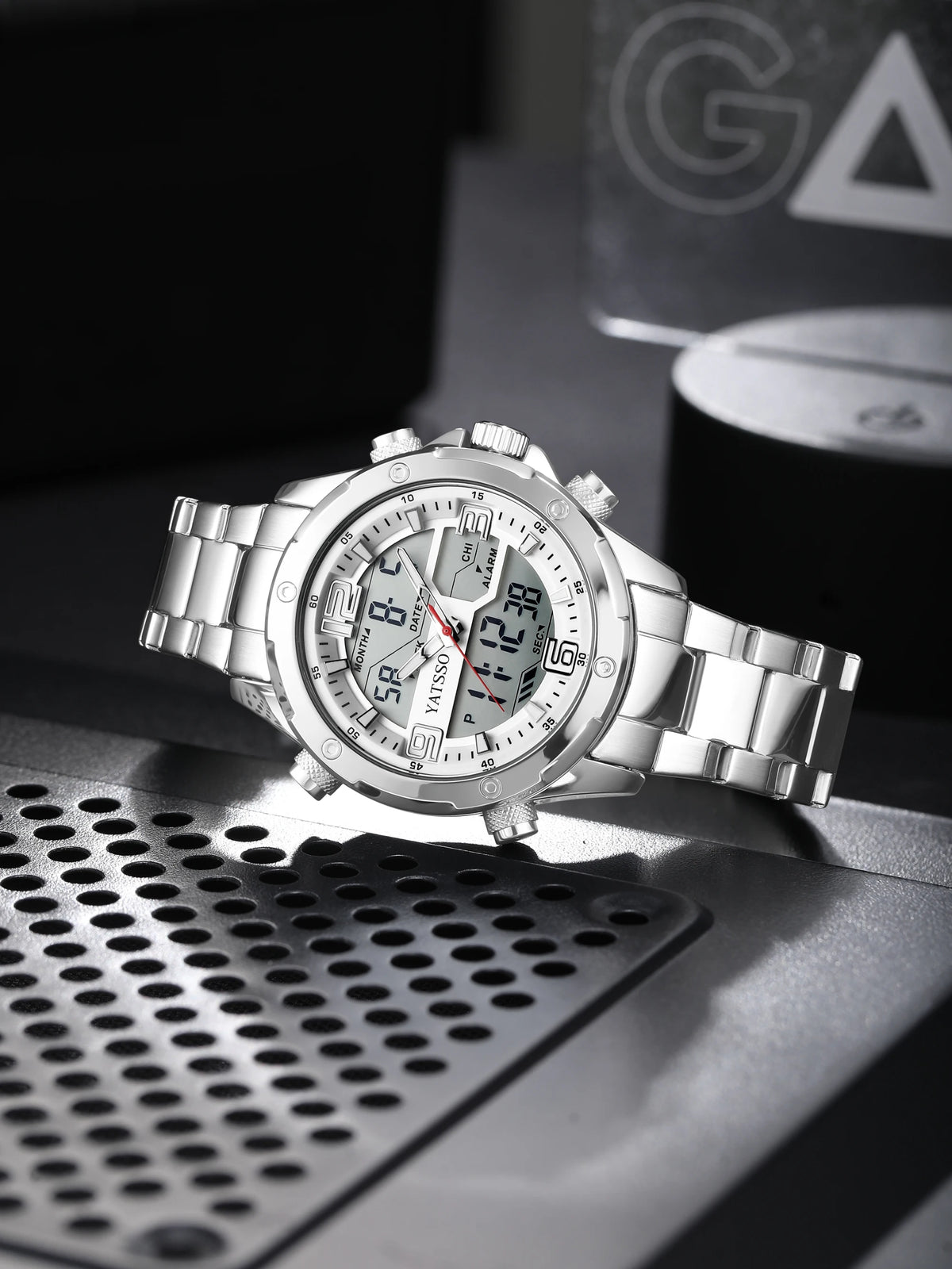 Relógio Masculino Híbrido Watch | 5ATM Waterproof Steel Band Dual Movement Luminous Hands Alloy Case