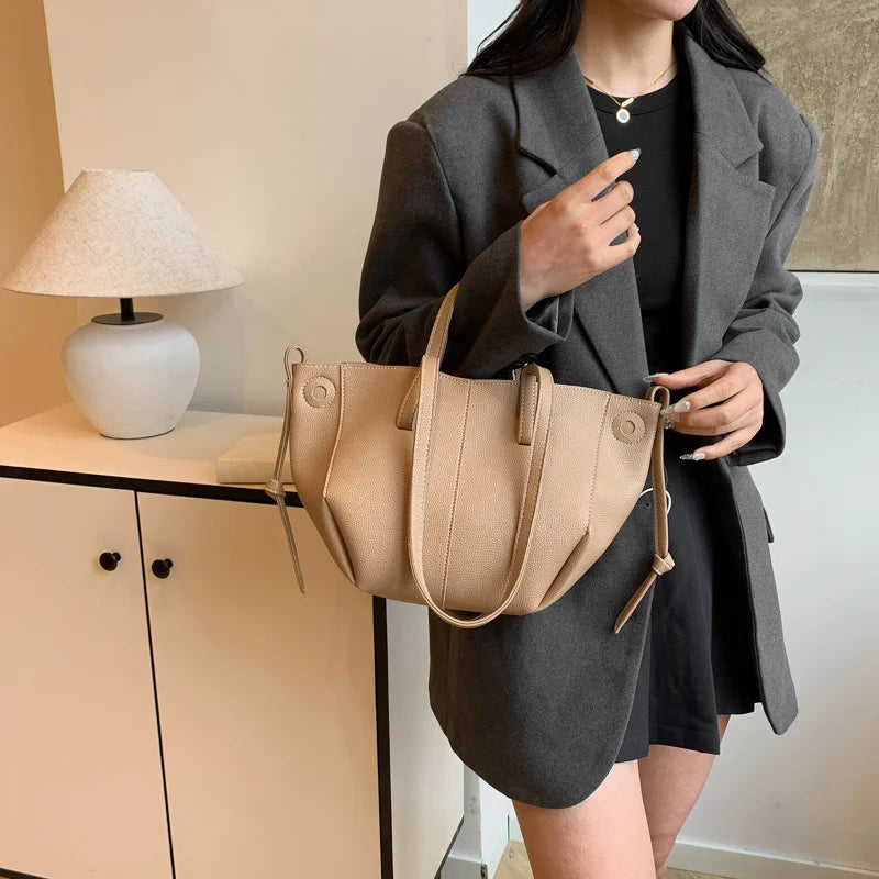 Women Leather Large Capacity Tote Bag Luxury Waterproof Handbag Commuting Shopping Travel Shoulder Backpack Fashion Bag