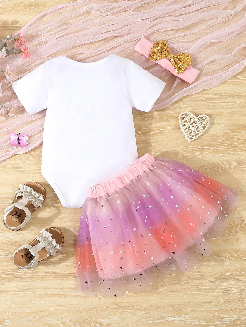 Baby Girl 3-Piece Birthday Outfit – Sequin Bow Bodysuit & Tutu Skirt Set